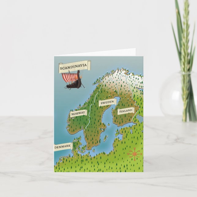 Map Of Scandinavia Note Card (Front)
