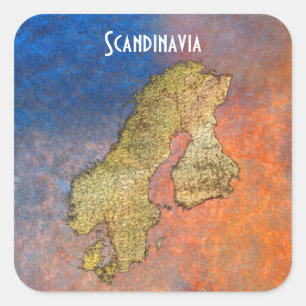 Map of SCANDINAVIA on Coloured Stone BG Stickers