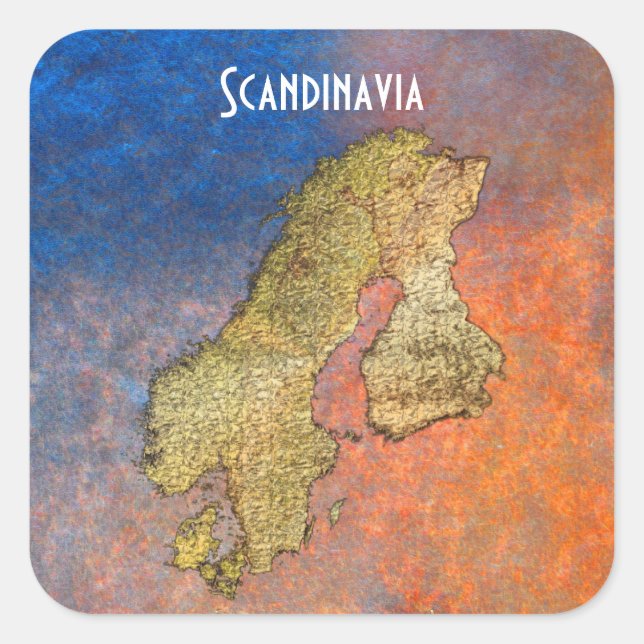 Map of SCANDINAVIA on Coloured Stone BG Stickers (Front)