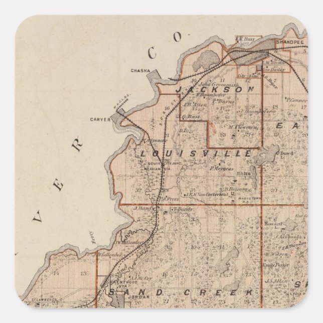 Map of Scott County, Minnesota Square Sticker (Front)