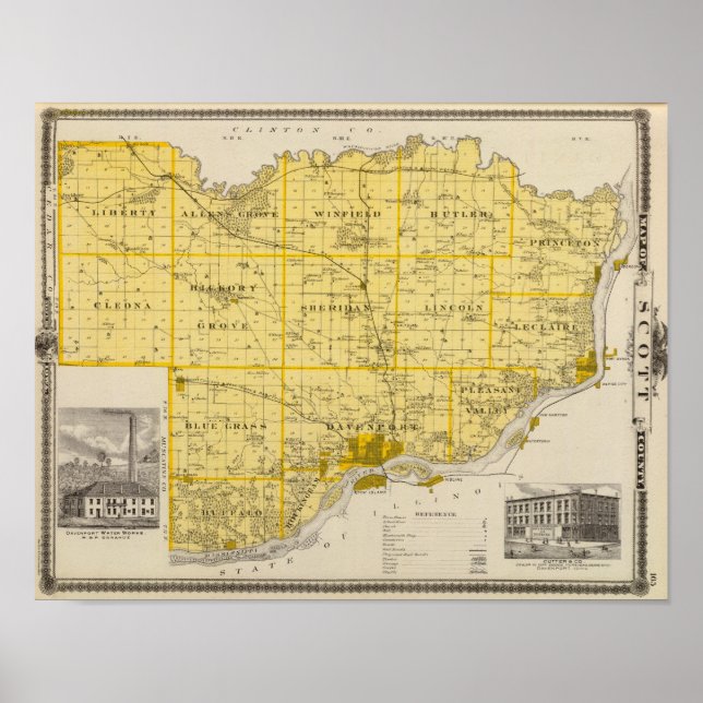 Map of Scott County, State of Iowa Poster (Front)