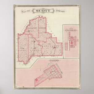 Map of Scott County with Lexington, Scottsburg Poster