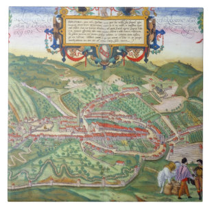 Map of Serravalle, from 'Civitates Orbis Terrarum' Ceramic Tile