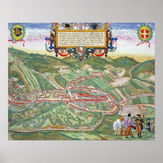 Map of Serravalle, from 'Civitates Orbis Terrarum' Poster (Front)