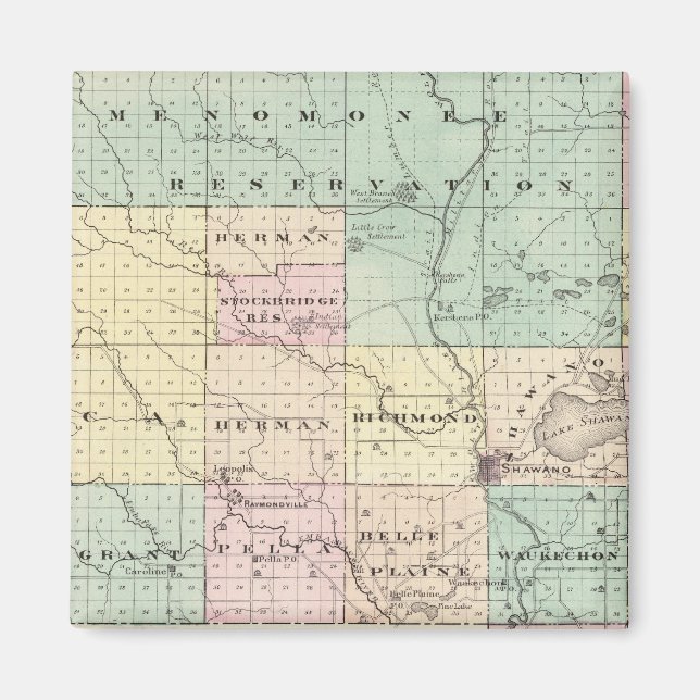 Map of Shawano County, State of Wisconsin Magnet (Front)