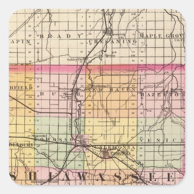 Map of Shiawassee County, Michigan Square Sticker (Front)