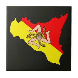 Map of Sicily with Trinacria Symbol Ceramic Tile