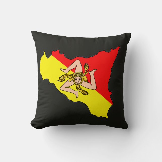 Map of Sicily with Trinacria Symbol Cushion (Front)