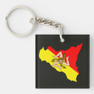 Map of Sicily with Trinacria Symbol Key Ring