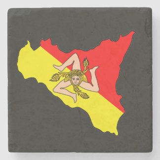 Map of Sicily with Trinacria Symbol Stone Coaster