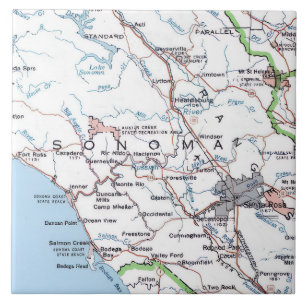 Map of Sonoma County CA -Blue Ceramic Tile