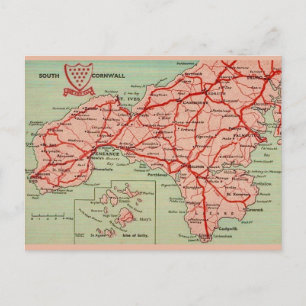  Map of South Cornwall England Postcard