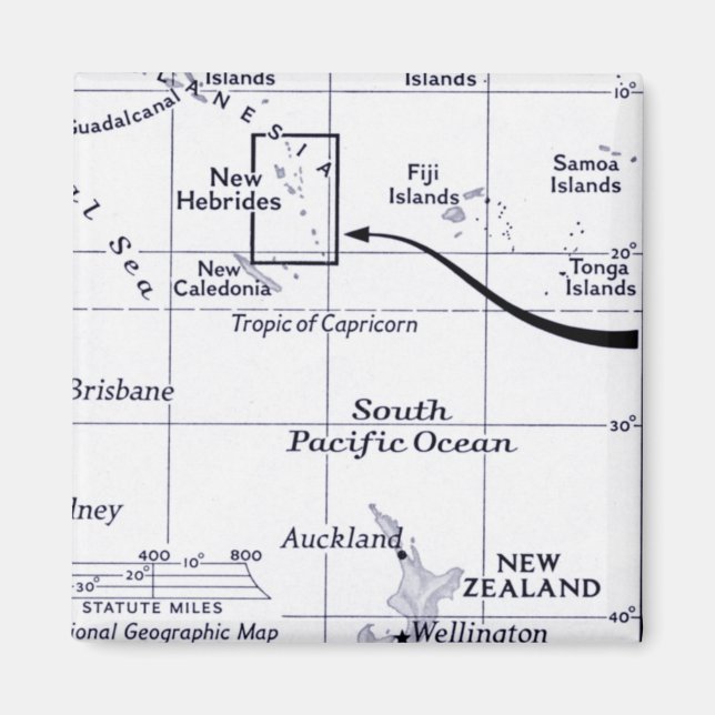 Map of South Pacific Ocean Magnet (Front)