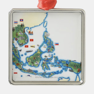 Map of southeastern Asia Metal Tree Decoration