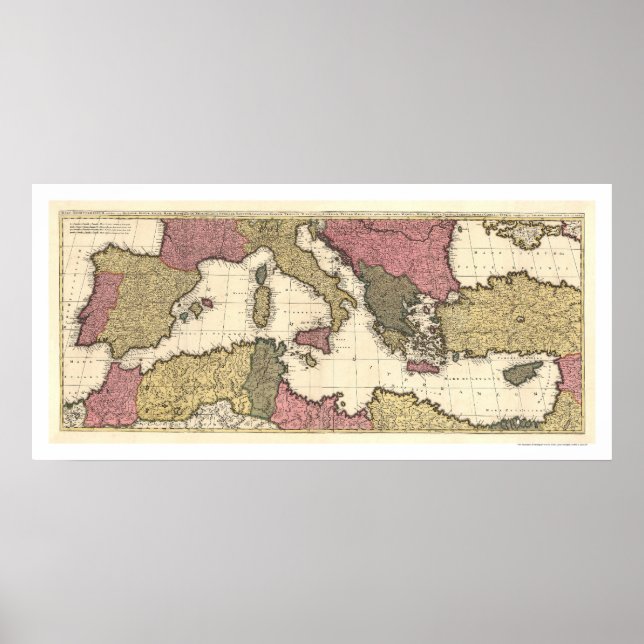 Map of Southern Europe and the Mediterranean 1695 Poster (Front)