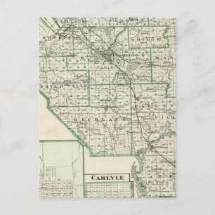 Map of St Clair County, Lebanon and Carlyle Postcard