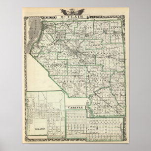 Map of St Clair County, Lebanon and Carlyle Poster