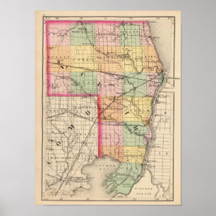 Map of St Clair County, Michigan Poster