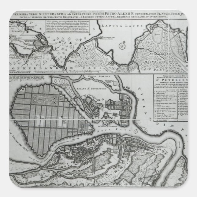Map of St.Petersburg, c.1750 Square Sticker (Front)