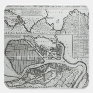 Map of St.Petersburg, c.1750 Square Sticker