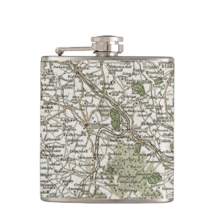 MAP OF STAFFORDSHIRE, 1793 HIP FLASK