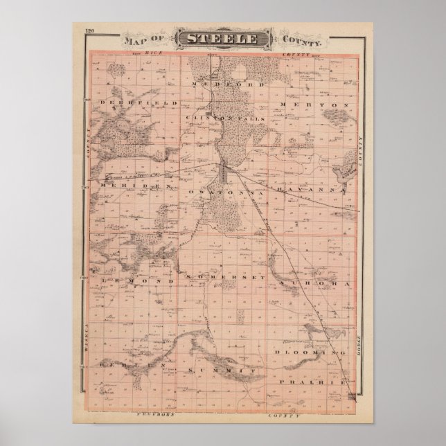 Map of Steele County, Minnesota Poster (Front)
