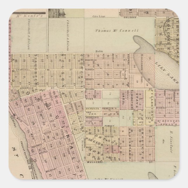 Map of Stillwater, Washington County, Minnesota Square Sticker (Front)