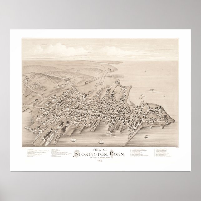 Map of Stonington, Connecticut in 1879 Poster (Front)