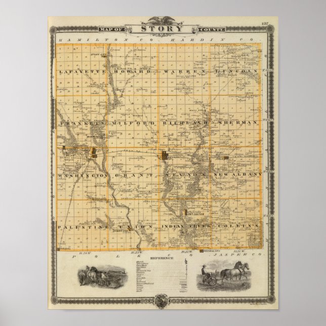 Map of Story County, State of Iowa Poster (Front)