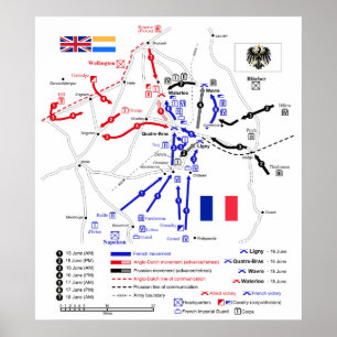 Map of Strategic Movements in Waterloo Campaign Poster