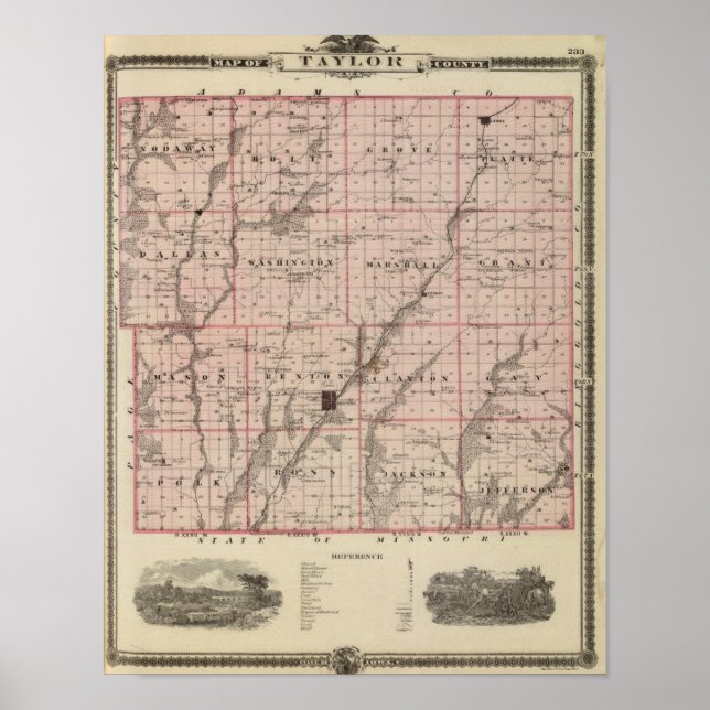 Map of Taylor County, State of Iowa Poster (Front)