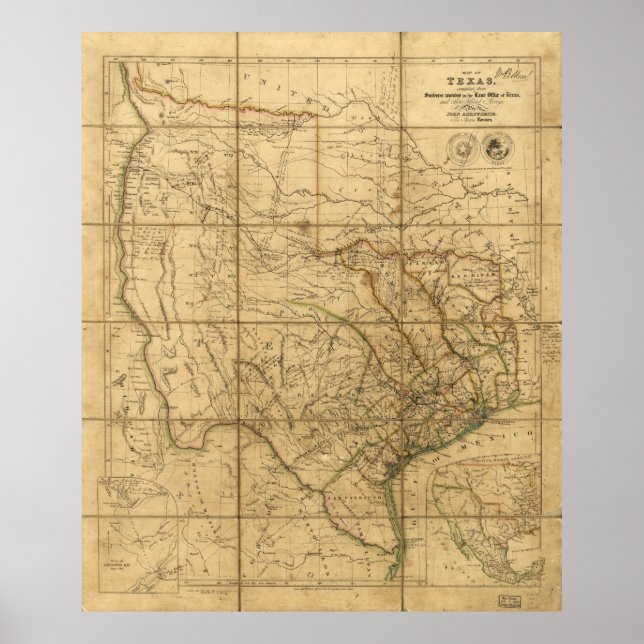 Map of Texas by John Arrowsmith (1841) Poster (Front)