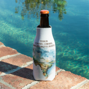 Map of Texas Coastal Cowgirl Bachelorette Party Bottle Cooler