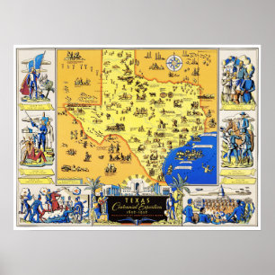 Map of Texas from the Centennial Exposition in 183 Poster