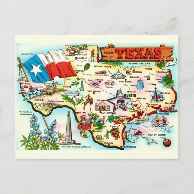 Map of  Texas Greeting  Postcard (Front)