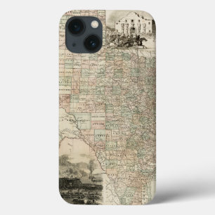 Map of Texas with County Borders iPhone 13 Case