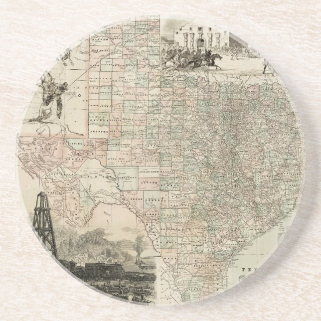 Map of Texas with County Borders Coaster (Front)