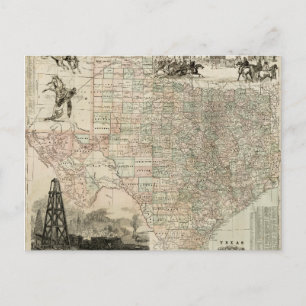 Map of Texas with County Borders Postcard