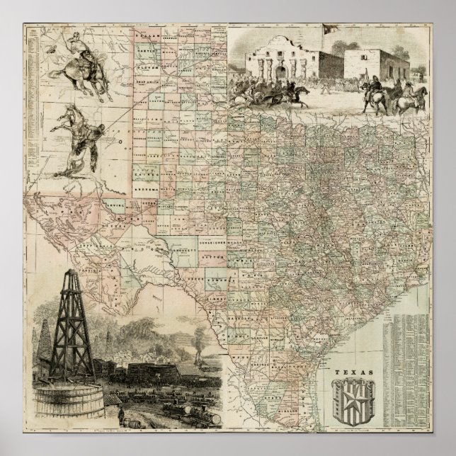 Map of Texas with County Borders Poster (Front)