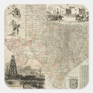 Map of Texas with County Borders Square Sticker