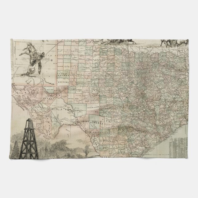 Map of Texas with County Borders Tea Towel (Horizontal)
