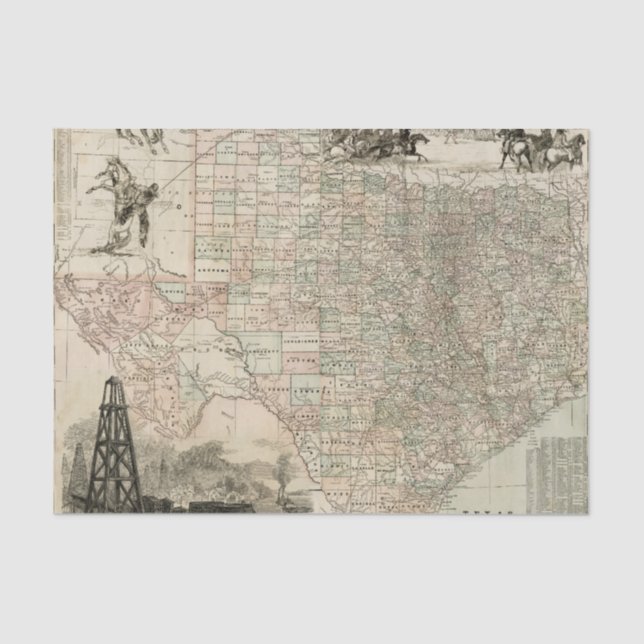 Map of Texas with County Borders Tissue Paper (Front)