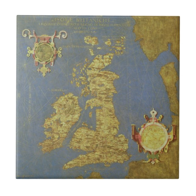 Map of the 16th Century British Isles Ceramic Tile (Front)