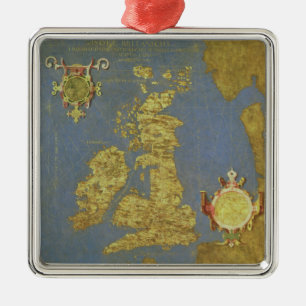 Map of the 16th Century British Isles Metal Ornament