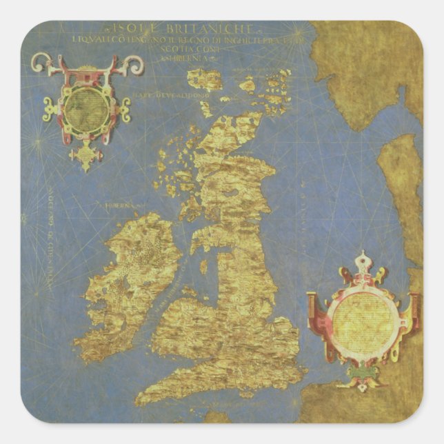 Map of the 16th Century British Isles Square Sticker (Front)