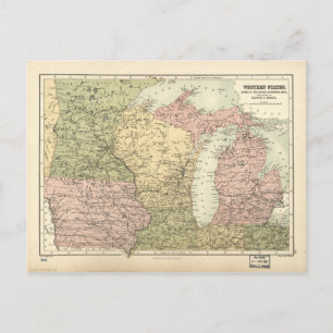 Map of the American MidWest (1873) Postcard