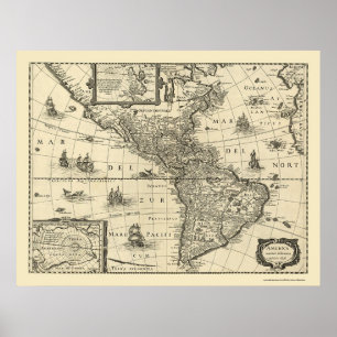 Map of the Americas by Hondio 1640 Poster