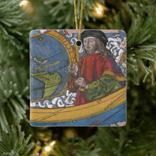 Map of the Americas with Explorer Amerigo Vespucci Ceramic Ornament