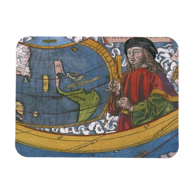 Map of the Americas with Explorer Amerigo Vespucci Magnet (Horizontal)