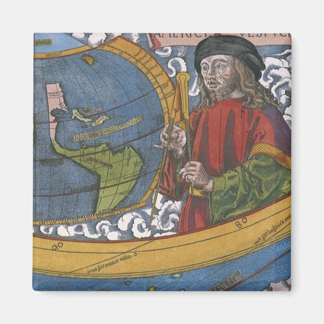 Map of the Americas with Explorer Amerigo Vespucci Magnet (Front)